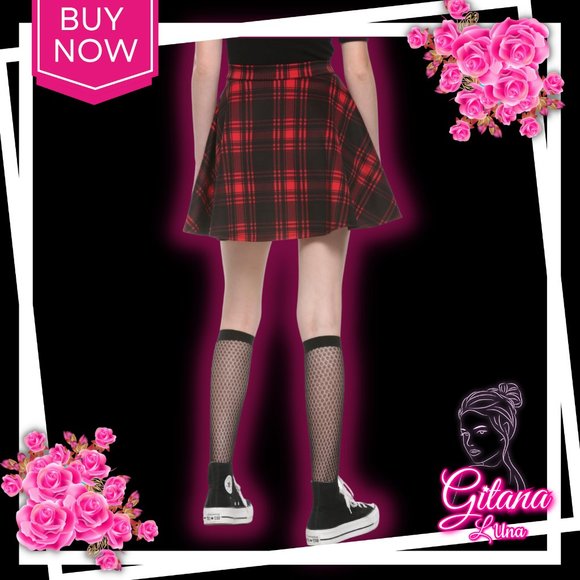 Black & Red Plaid O-Ring Skater Skirt - Picture 3 of 5